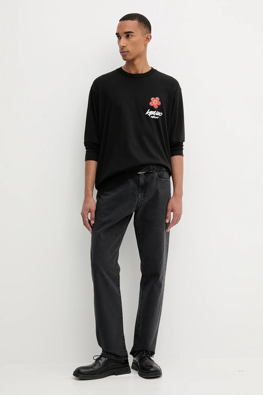 Bombažna majica z dolgimi rokavi Kenzo FF65TL3514SG črna AW25