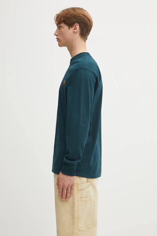 Бавовняний лонгслів Carhartt WIP L/S American Script I029955.0AUXX бірюзовий AW25