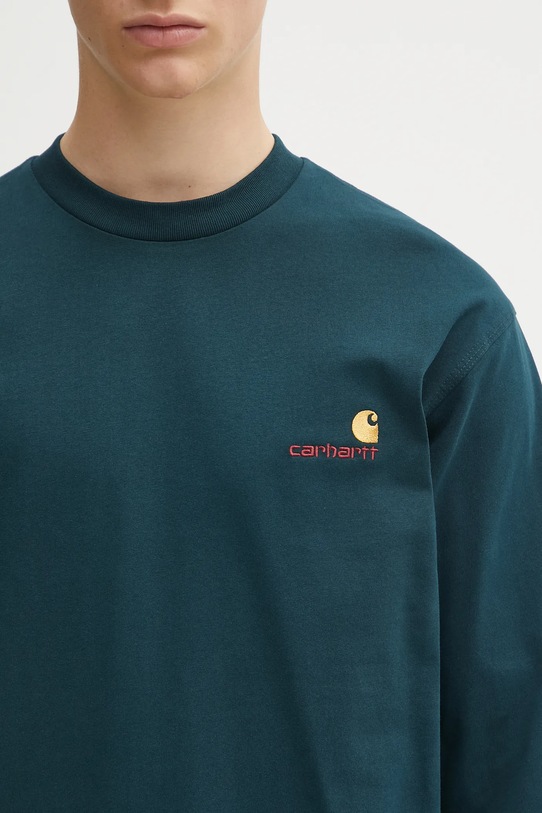 Бавовняний лонгслів Carhartt WIP L/S American Script бірюзовий I029955.0AUXX