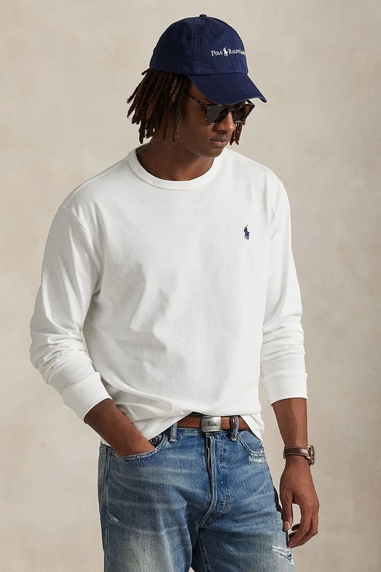Polo Ralph Lauren longsleeve din bumbac imprimeu alb 710970697