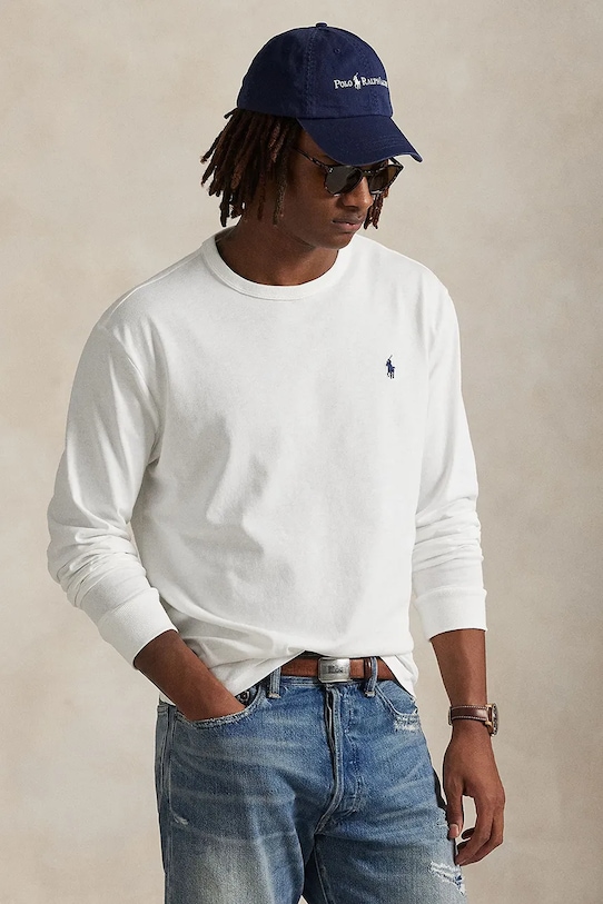 Bavlněné tričko s dlouhým rukávem Polo Ralph Lauren regular bílá 710970697