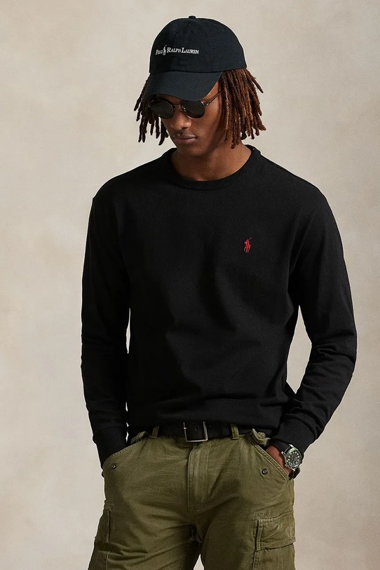 Βαμβακερή μπλούζα με μακριά μανίκια Polo Ralph Lauren κανονικό μαύρο 710970697
