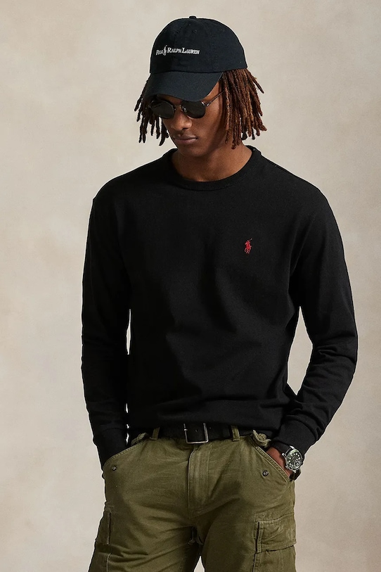 Polo Ralph Lauren longsleeve din bumbac bumbac negru 710970697