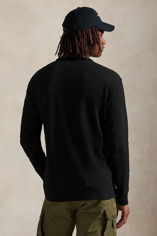Βαμβακερή μπλούζα με μακριά μανίκια Polo Ralph Lauren 710970697 μαύρο AW25