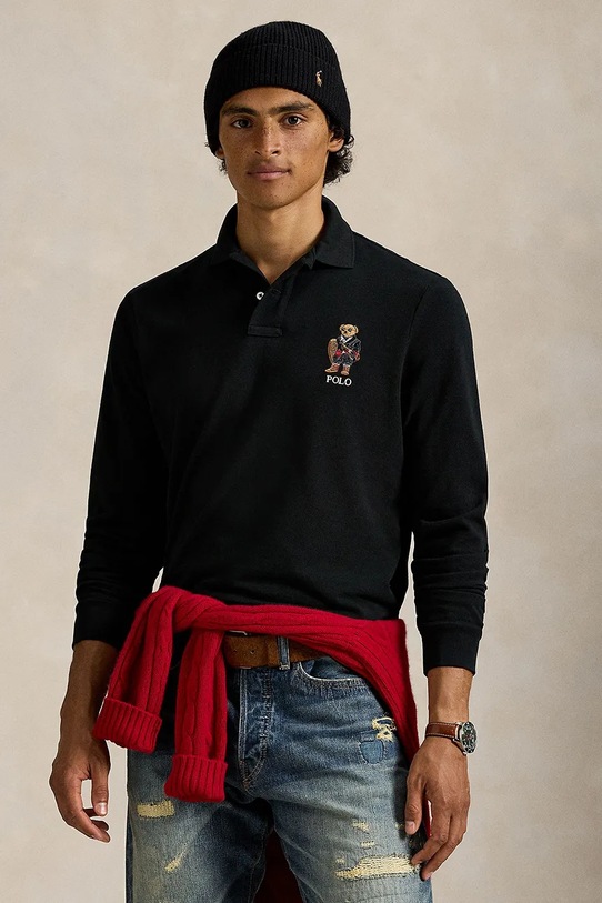 Polo Ralph Lauren longsleeve din bumbac bumbac negru 710981793