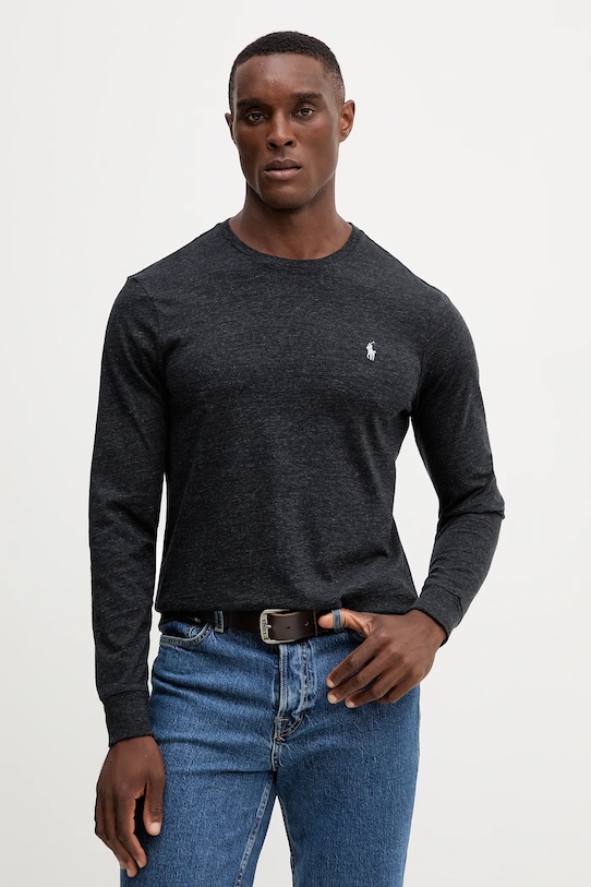 Tričko s dlouhým rukávem Polo Ralph Lauren kulatý černá 710P01524