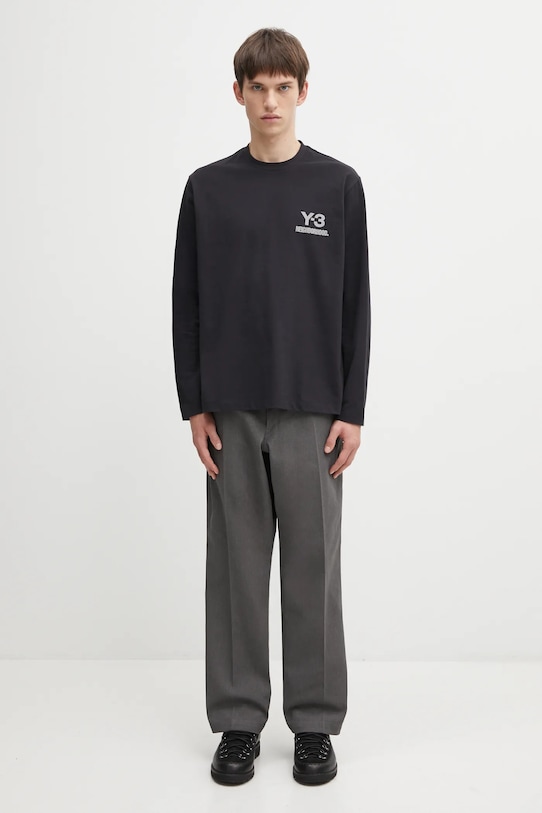 Βαμβακερή μπλούζα με μακριά μανίκια Y-3 x Neighborhood Logo JW7001 μαύρο