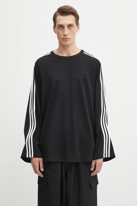 Y-3 longsleeve z domieszką wełny Wire Long Sleeve 3-Stripes okrągły czarny JW7351