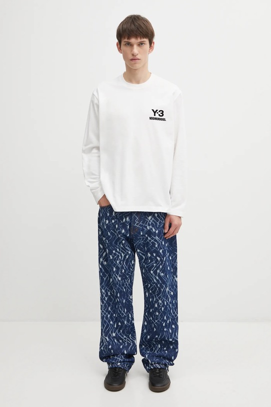 Βαμβακερή μπλούζα με μακριά μανίκια Y-3 x Neighborhood Logo JX7455 λευκό