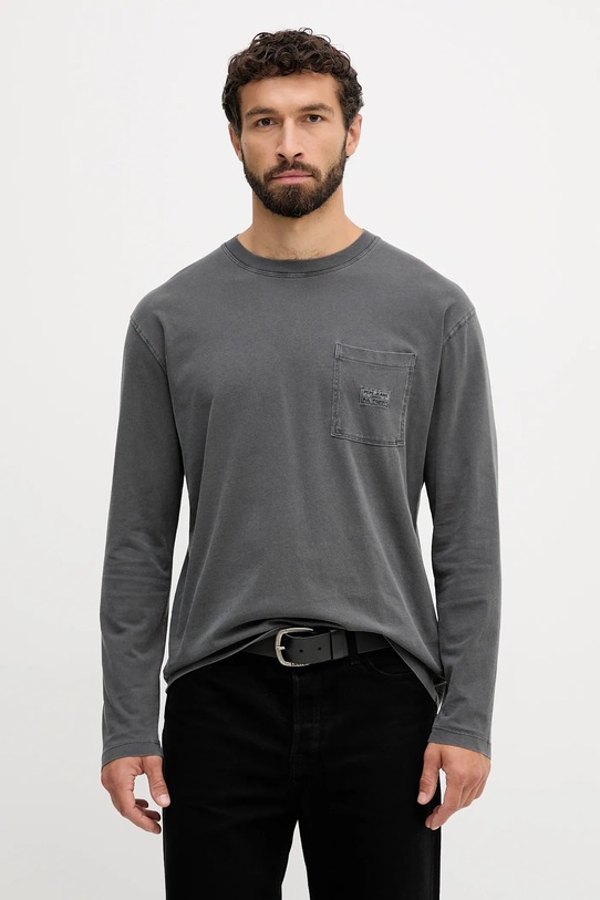 Pepe Jeans longsleeve din bumbac uni gri PM5010100