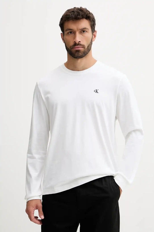 Calvin Klein Jeans longsleeve din bumbac imprimeu alb LV04RD247G