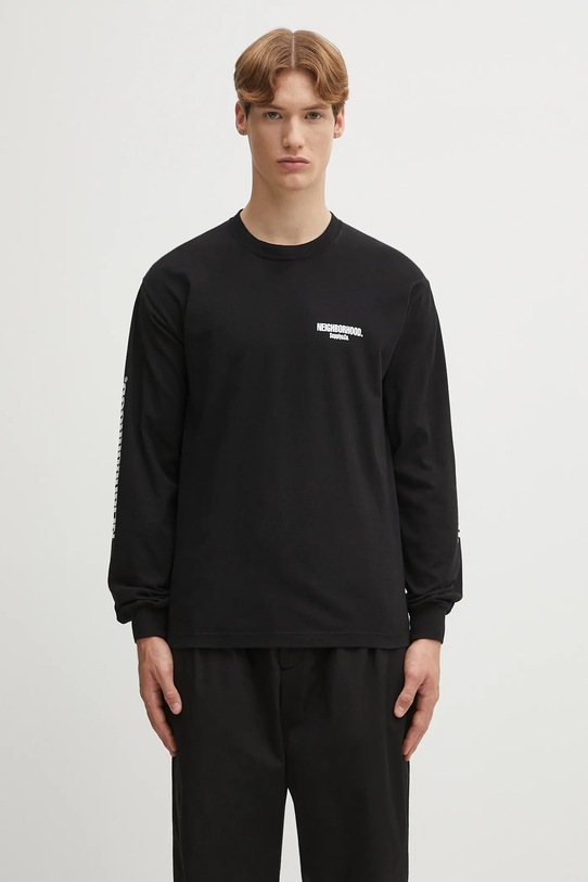 NEIGHBORHOOD longsleeve bawełniany nh. tee ls-1 nadruk czarny 251PCNH.LT01