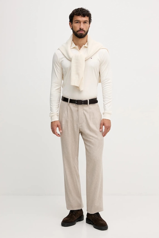 Tommy Hilfiger longsleeve bawełniany MW0MW37317 beżowy AW25