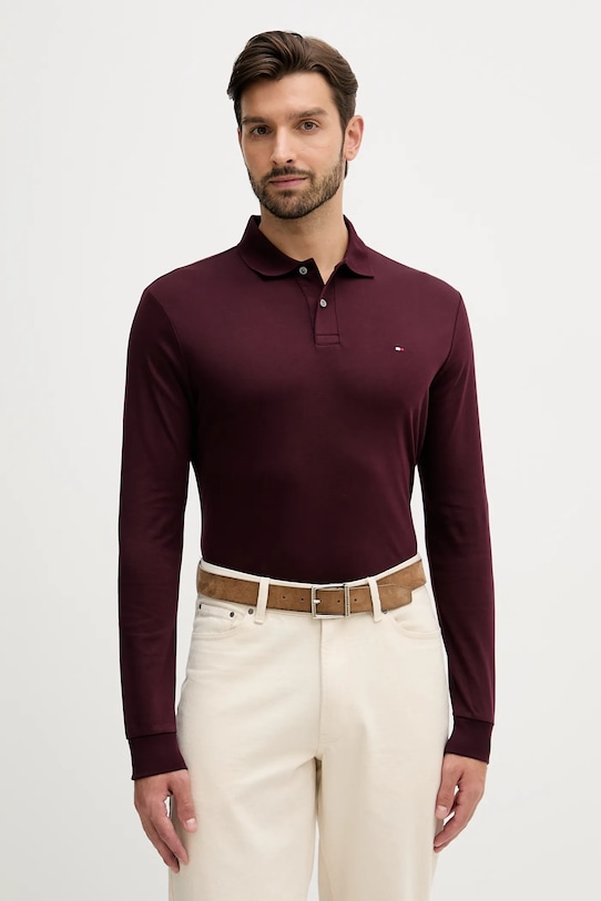 Βαμβακερή μπλούζα με μακριά μανίκια Tommy Hilfiger κανονικό μπορντό MW0MW37317