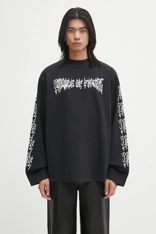 Βαμβακερή μπλούζα με μακριά μανίκια VETEMENTS Cof Logo Longsleeve χαλαρό μαύρο UCF76LS100B