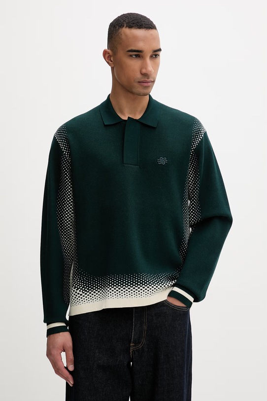 Filling Pieces pulover bărbătesc cu vâscoză Knit Shirt Rugby verde 422571500243