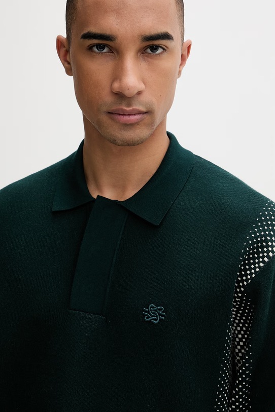 Filling Pieces pulover bărbătesc cu vâscoză Knit Shirt Rugby verde 422571500243