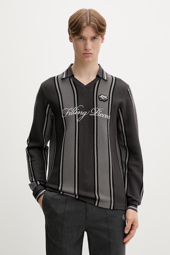 Filling Pieces pulover bărbătesc cu vâscoză Knit Football Jersey grosime medie gri 422574500148