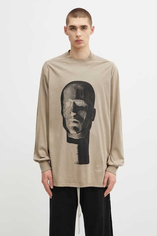 Rick Owens DRKSHDW longsleeve bawełniany Jumbo Ls T nadruk beżowy DU02E7261.RNEP1