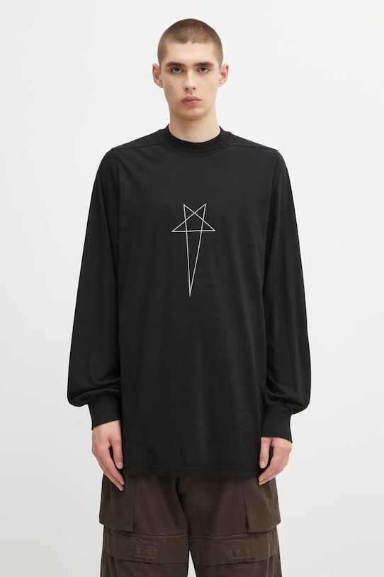 Rick Owens DRKSHDW longsleeve bawełniany Jumbo Ls T nadruk czarny DU02E7261.RNEP3