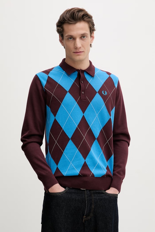Fred Perry sweter bawełniany wzorzyste bordowy K1318