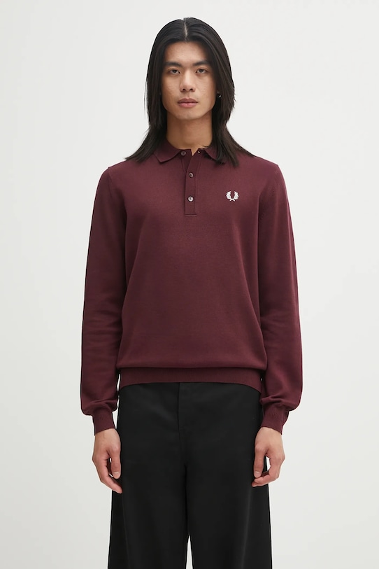 Vlnený sveter Fred Perry melanž burgundské K4535