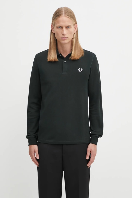 Fred Perry longsleeve bawełniany gładkie zielony M3636