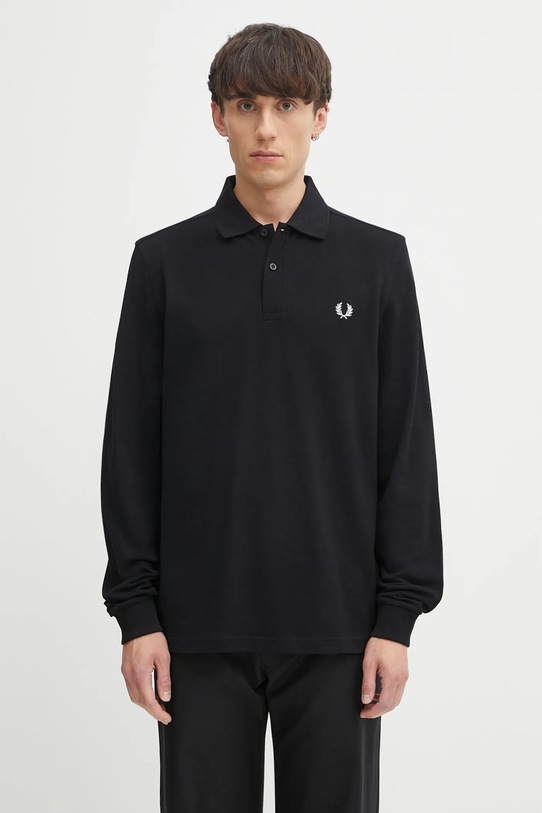 Fred Perry cotton longsleeve top regular black M6006