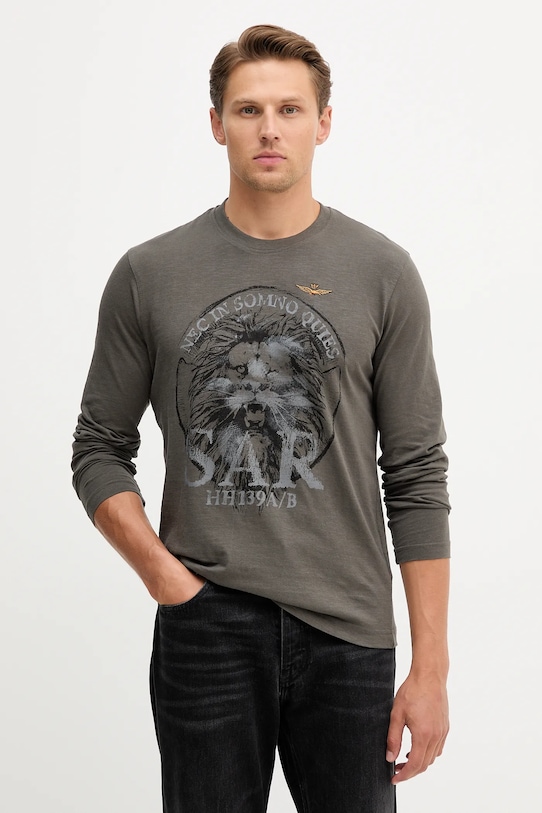 Βαμβακερή μπλούζα με μακριά μανίκια Aeronautica Militare βαμβάκι γκρί TS2485UJ00708