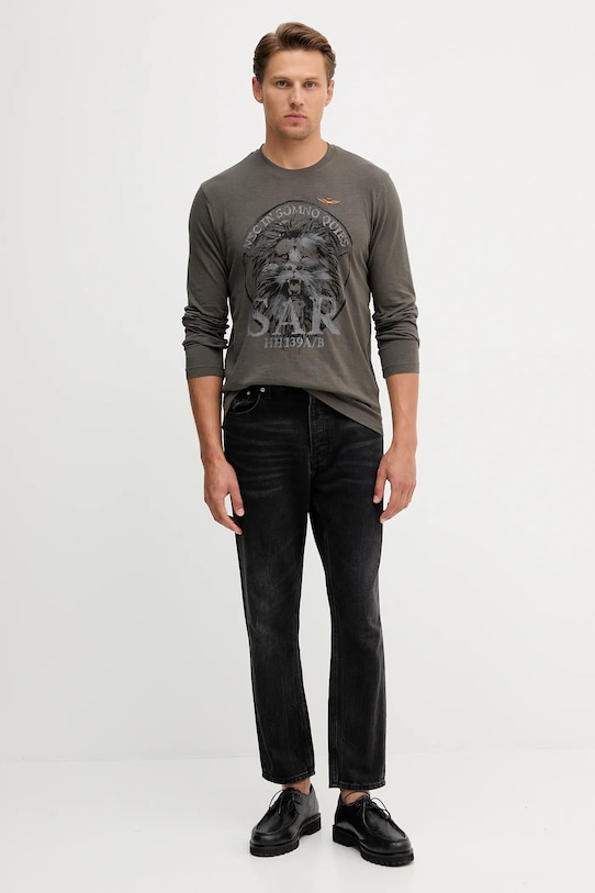 Βαμβακερή μπλούζα με μακριά μανίκια Aeronautica Militare TS2485UJ00708 γκρί AW25