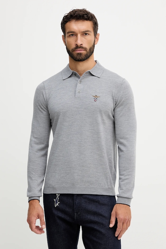 Μάλλινο πουλόβερ Aeronautica Militare απλικέ γκρί MA1607UL00415