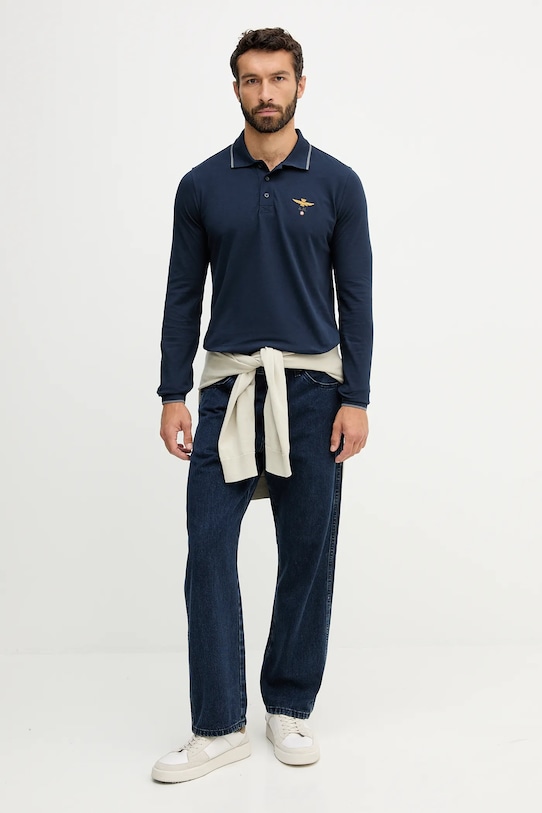 Βαμβακερή μπλούζα με μακριά μανίκια Aeronautica Militare PO1653UP00082 σκούρο μπλε AW25