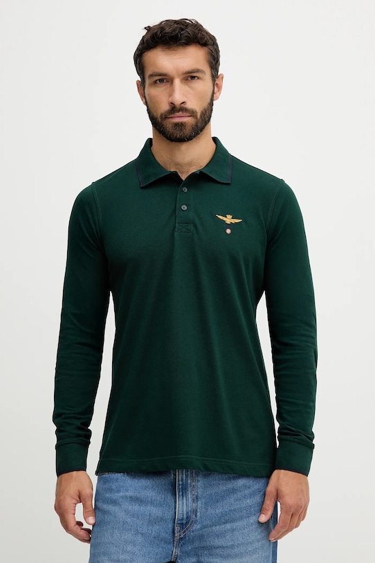 Βαμβακερή μπλούζα με μακριά μανίκια Aeronautica Militare βαμβάκι πράσινο PO1653UP00082