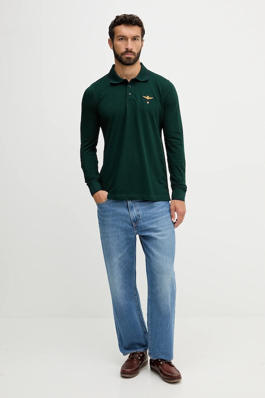 Βαμβακερή μπλούζα με μακριά μανίκια Aeronautica Militare PO1653UP00082 πράσινο AW25