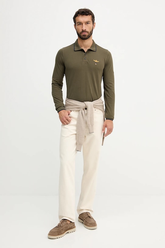 Bavlněné tričko s dlouhým rukávem Aeronautica Militare PO1653UP00082 zelená AW25