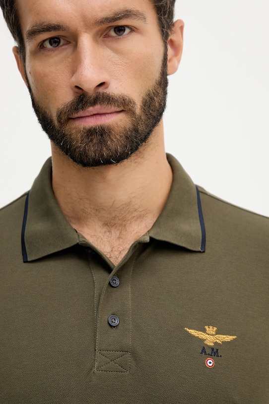 Bavlněné tričko s dlouhým rukávem Aeronautica Militare zelená PO1653UP00082