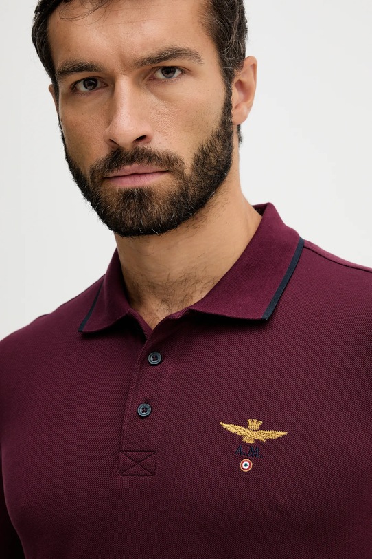 Bavlněné tričko s dlouhým rukávem Aeronautica Militare burgundské PO1653UP00082