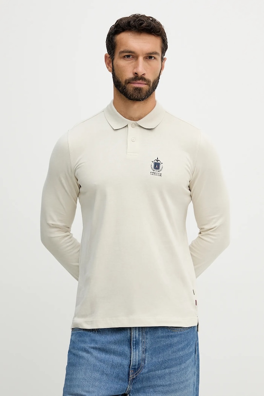 Βαμβακερή μπλούζα με μακριά μανίκια Aeronautica Militare κανονικό μπεζ PO1886UJ00703