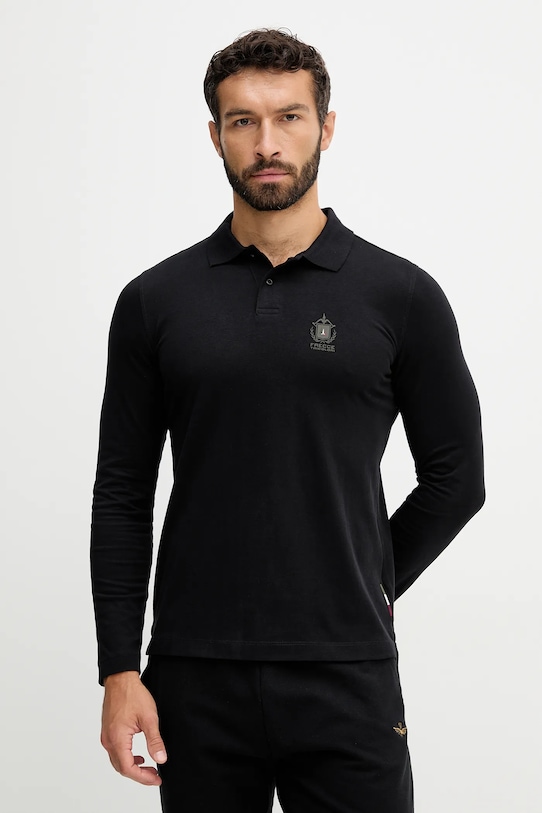 Βαμβακερή μπλούζα με μακριά μανίκια Aeronautica Militare κανονικό μαύρο PO1886UJ00703