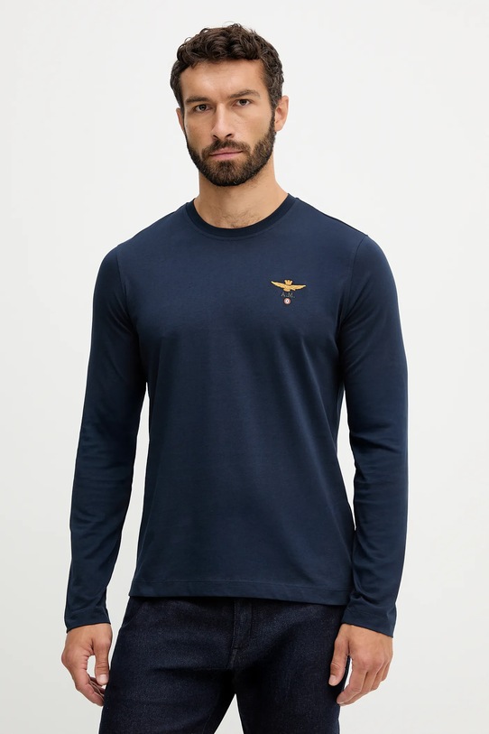 Bavlněné tričko s dlouhým rukávem Aeronautica Militare TS2390UJ00372 námořnická modř AW25