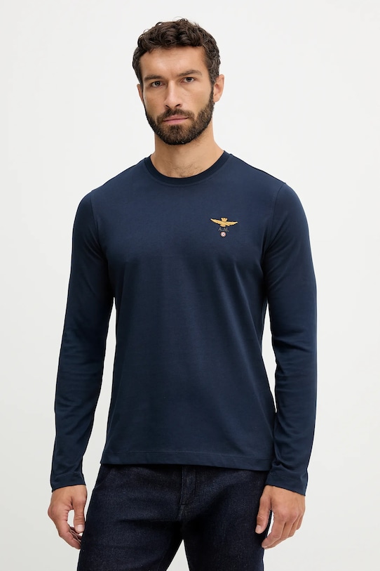 Βαμβακερή μπλούζα με μακριά μανίκια Aeronautica Militare κανονικό σκούρο μπλε TS2390UJ00372
