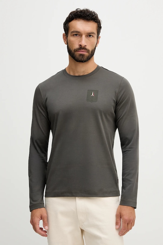 Bavlněné tričko s dlouhým rukávem Aeronautica Militare potisk šedá TS2450UJ00663