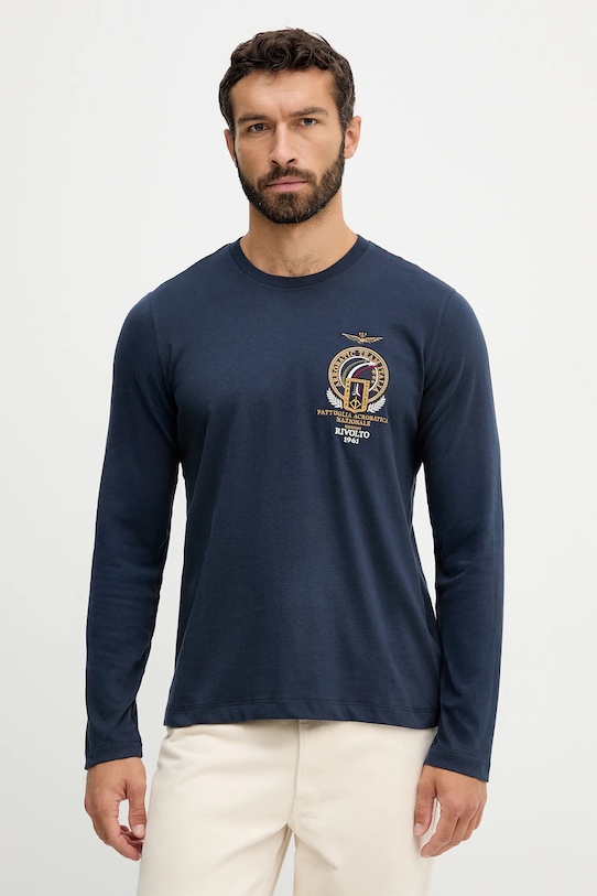 Βαμβακερή μπλούζα με μακριά μανίκια Aeronautica Militare βαμβάκι σκούρο μπλε TS2467UJ00703