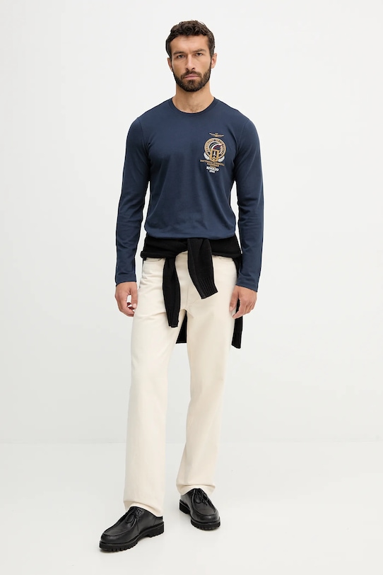 Βαμβακερή μπλούζα με μακριά μανίκια Aeronautica Militare TS2467UJ00703 σκούρο μπλε AW25