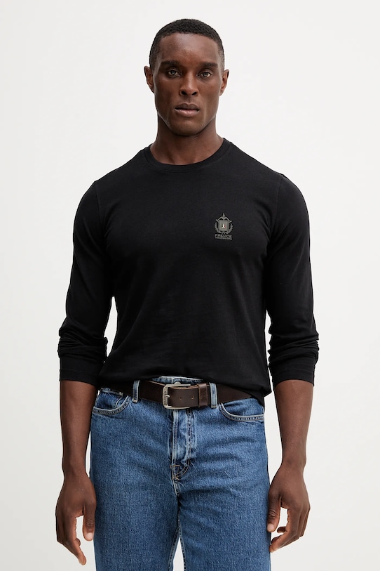 Βαμβακερή μπλούζα με μακριά μανίκια Aeronautica Militare βαμβάκι μαύρο TS2468UJ00703