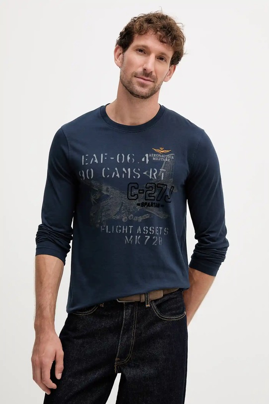 Aeronautica Militare longsleeve din bumbac imprimeu bleumarin TS2475UJ00641