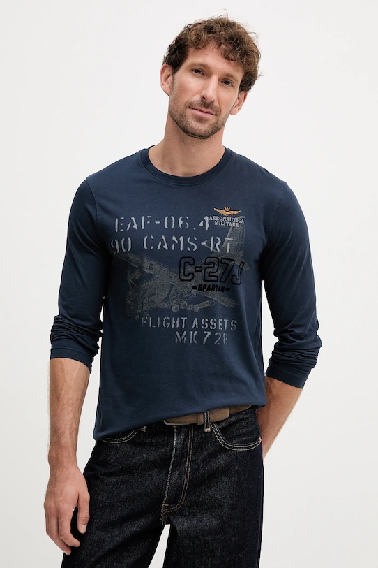 Бавовняний лонгслів Aeronautica Militare бавовна темно-синій TS2475UJ00641