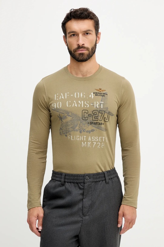 Хлопковый лонгслив Aeronautica Militare хлопок зелёный TS2475UJ00641