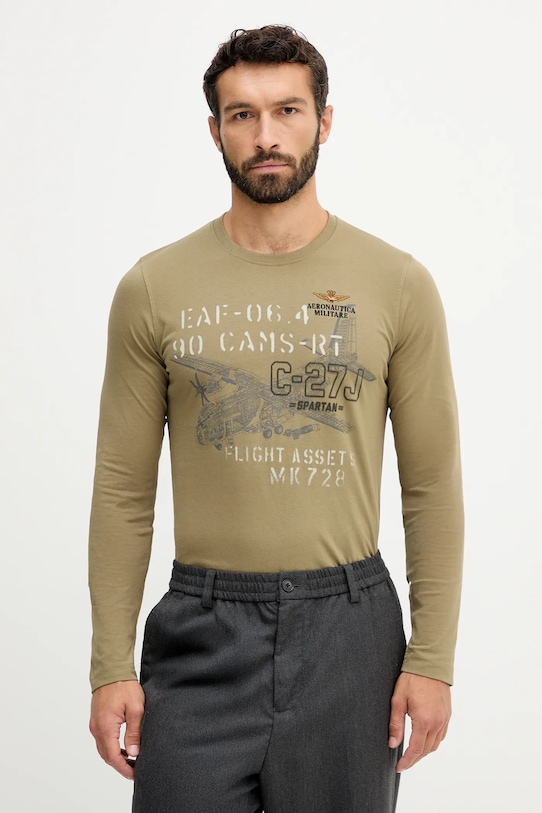 Bavlněné tričko s dlouhým rukávem Aeronautica Militare regular zelená TS2475UJ00641