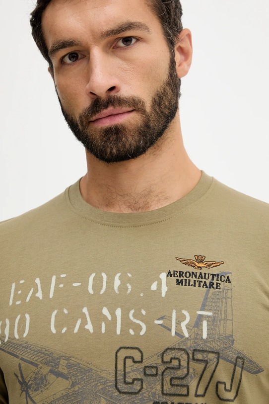 Oblečení Bavlněné tričko s dlouhým rukávem Aeronautica Militare TS2475UJ00641 zelená